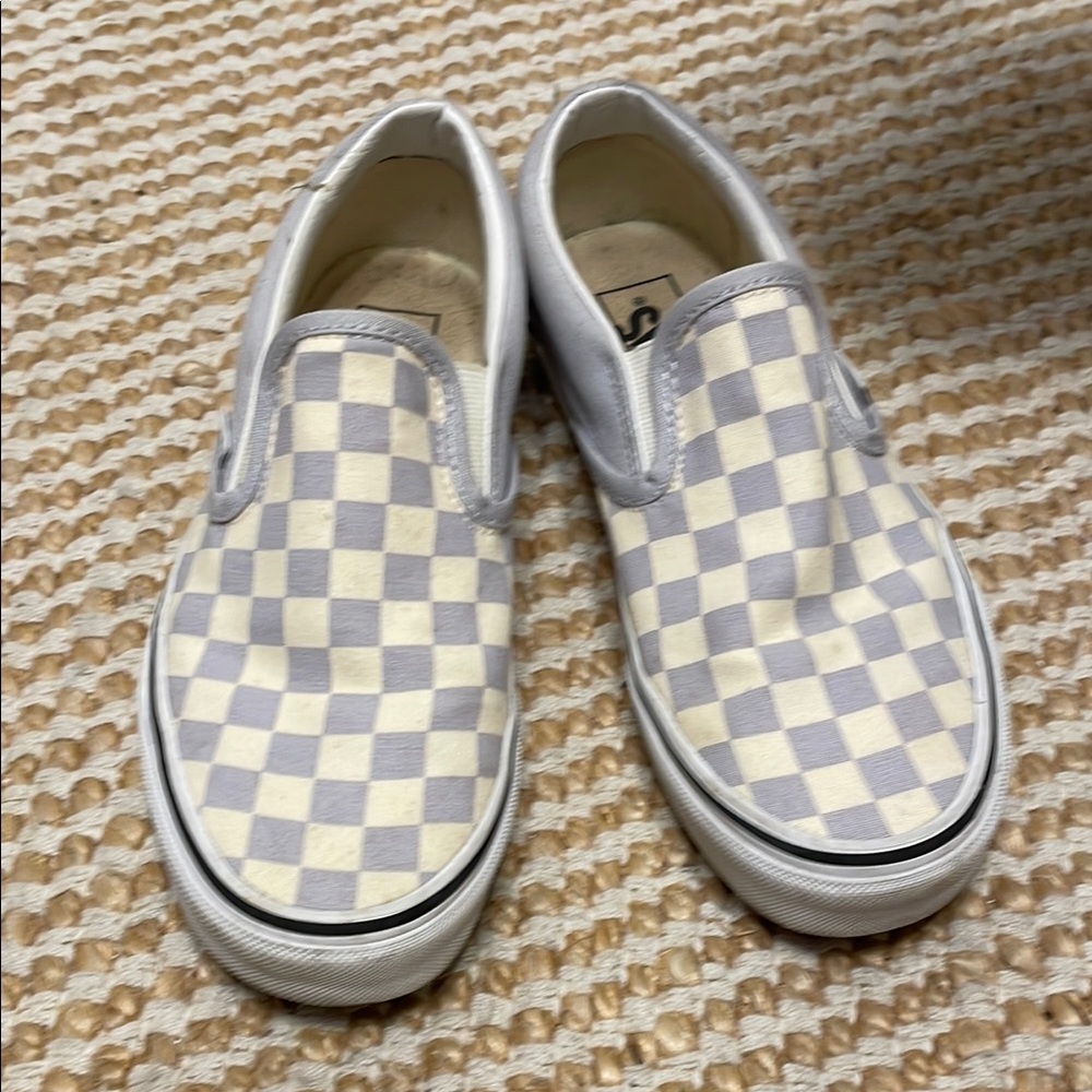 Vans Women 8 Gray and White Checkered Slip-On Sneakers Classic Comfort
